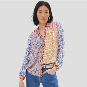 Anthropologie Maeve The Paz Mixed Print Button Down Women's Blouse